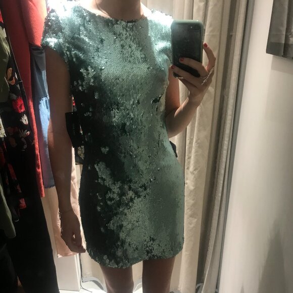 NWT Zara Blue Sequin Back Cutout Bodycon Dress — Small - Picture 5 of 5